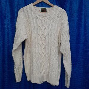 Vintage Boston Traders Cable Knit Sweater Size L Cream Color Unisex